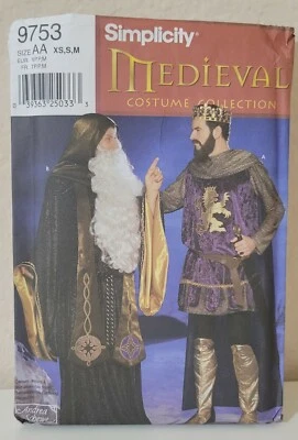 Simplicity 9753 Men Medieval King Arthur Merlin Costume Sewing Pattern Size XS-M - Image 1 of 4