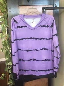NWT Knoeasy XXL Purple Tie-Dye Stripe Long Sleeve V-Neck Shirt - Picture 1 of 3