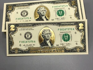 UNC $ 2 DOLLAR BILL HOLOGRAM COLORIZED $ 2 USA NOTE LEGAL CURRENCY NOTES - Picture 1 of 3