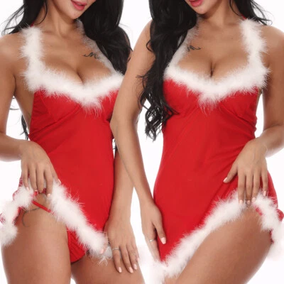 Conjunto de ropa interior de disfraz de encaje Babydoll de Santa Babydoll de Navidad para mujeres sexy Foto 1 de 4