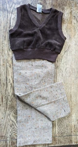 VTG BOY TODDLER SLACKS VEST Brown Tweed Pants Velour Vest 2T Unbranded - Picture 1 of 8