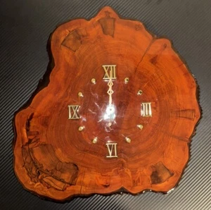 Handmade Vintage Live Edge Wall Clock Wood Tree Slab Epoxy Coating Rustic Charm - Picture 1 of 7