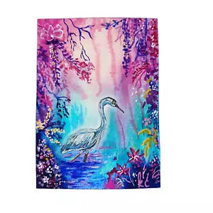 ACEO Original Painting Art Card Bird Acrylic Watercolor Heron Landscape KatyC - Picture 1 of 3