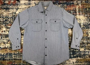 DULUTH TRADING Union Depot Relaxed Fit Shirt Blue Railroad Stripe Mens Sz L - Picture 1 of 10