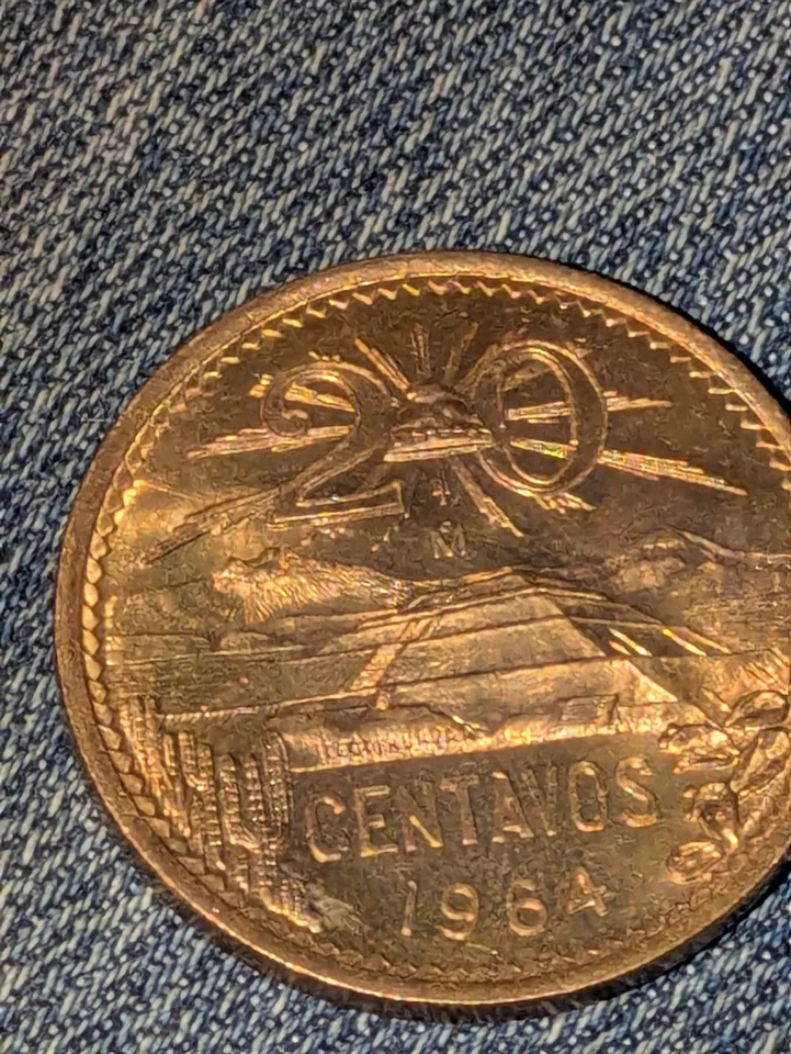1964-MO 墨西哥 20 CENTAVOS "美分" 未流通硬币 全光泽! — 第 1/2 张图片