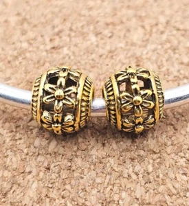 2 X Authentic Daisy Flowers Gold Spacer European Charm Beads Lot - Picture 1 of 2