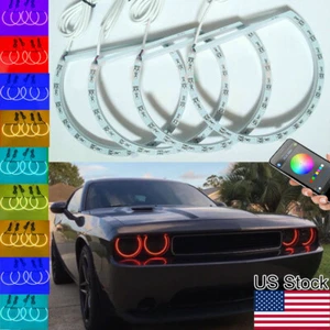 4pcs RGB LED Strip Angel Eye Halo Rings Phone Control For 08-14 Dodge Challenger - Picture 1 of 7