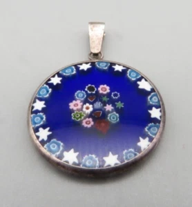 Vtg. Milleriori Glass Pendant with Hearts, Stars, Florals sterling silver 925 - Picture 1 of 14