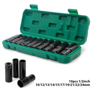 PRO DEEP IMPACT SOCKET Set 1/2"Dr 10pc 10mm-24mm 6pt Hex Long Reach Sockets - Picture 1 of 6