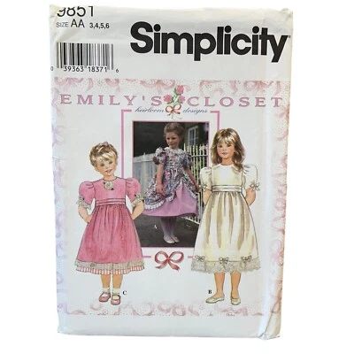 Simplicity Sewing Pattern 9851 Emilys Closet Dress Child Size 3-6 - Image 1 of 2