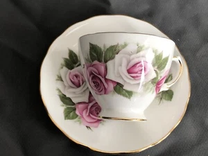 Royal Vale Bone CHINA TEA CUP & SAUCER Pink Roses - Picture 1 of 4
