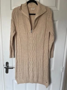 Fat Face Size 8 Beige Cable Knit Long Sleeve Zip Jumper Dress - Picture 1 of 7