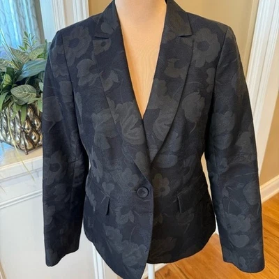 Chaqueta Blazer Talbots Mujer Talla 8 Negra Floral Jacquard Un Botón Forrada Foto 1 de 4