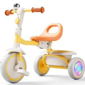 Besrey Toddler Tricycle for Girls and Boys with Flash Wheels,Kids Trike,Yellow - Picture 1 of 12