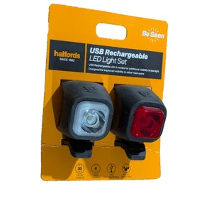 Halfords USB Wiederaufladbare LED Fahrrad Licht Set Vorne Hinten Radfahren Rot Weiß - Bild 1 von 3