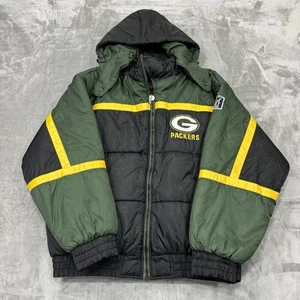Vtg Green Bay Packers NFL Jacket Mens XL Zip Hooded Reversable Winter Pro Player - Picture 1 of 18
