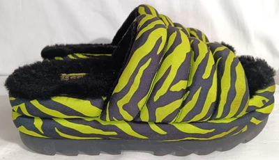 UGG макси ключ лайм черный Tiger полоски реальный мех платформе шлепанцы сандалии тапочки 6 - Изображение 1 из 4