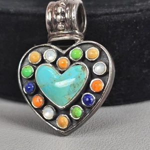 VTG Sterling Silver Turquoise Heart Pendant Spiny Oyster MOP Lapis Southwestern - Picture 1 of 5