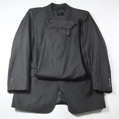 复古 Y2K 2000s Boxy 42L 36x30 灰色条纹 100% 羊毛男式夹克外套 — 第 1/4 张图片