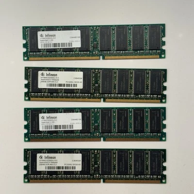 4 Infineon 256MB SDRAM DDR 400 CL3 PC3200U-3033-A0 (4x 256 =1024mb) Aa53 - Image 1 of 2