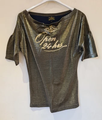 Vivienne Westwood Anglomania Gold Open 24 Hours Top Size S UK 8-10 - Image 1 of 4