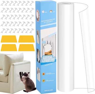 Protezione Divano Graffi Gatto, Pellicola Autoadesiva 6M X 30Cm, Trasparente Ant - Immagine 1 di 4
