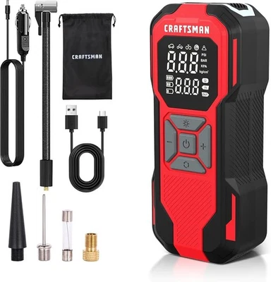 CRAFTSMAN 便携式空气充气机 可重新调整 6000mAh USB C 12 伏 CMXPTXA1201 — 第 1/4 张图片