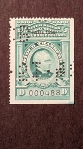U.S. Revenue stamp #RD334 used with perfin cancel. VERY SCARCE - Picture 1 of 2
