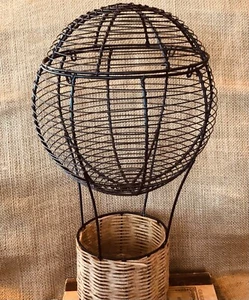Hot Air Balloon Metal cage Top opens Wicker basket 16" , add plants etc - Picture 1 of 3