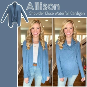 KLEINE ALLISON LuLaRoe - einfarbige blaue Wasserfall-Cardigan mit Schulterverschluss; Größen 4-6 - Bild 1 von 6