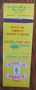 COZUMEL, MEXIKO STREICHHOLZSCHACHTEL STREICHHOLZHÜLLE: PEPE'S PLAZA (PAPAGEI) -F - Bild 1 von 1