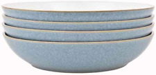 22cm Elements Blue Pasta Bowls, White Ceramic Stoneware Microwave Safe (4-Pack)