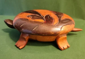 Large Carved Wood Turtle Shape Trinket Jewelry Box Caribbean Haiti FolkArt - Picture 1 of 6