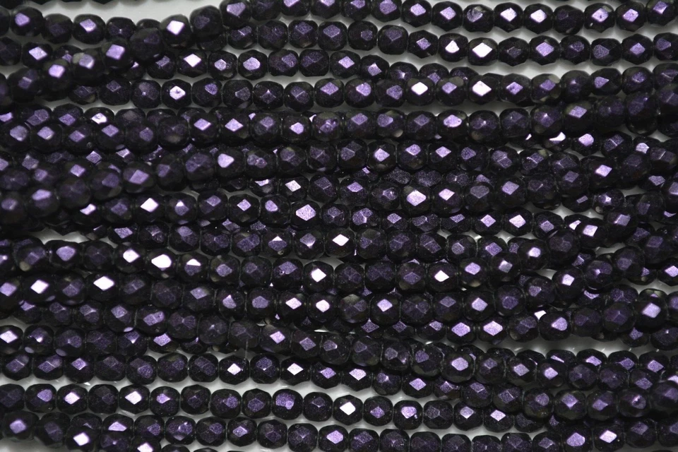 Czech Fire Polished 4mm round faceted glass beads - Polychrome Black Currant - Image 1 of 1