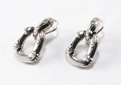 JOHN HARDY 925 STERLING SILVER BAMBOO DOOR KNOCKER DROP OMEGA BACK EARRINGS - Image 1 of 4