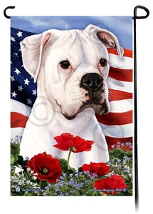 Patriotic Flowers Garden Flag - Uncropped White Boxer - Picture 1 of 1