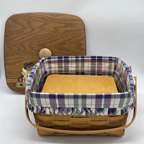 Longaberger 1998 Basket w KS Lanam Lid Plastic Liner Protector and Riser Table Cover