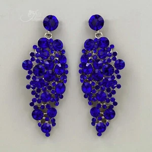 Women Blue Crystal Rhinestone Drop Dangle Earrings Wedding Fashion Jewelry 4989 - Picture 1 of 5