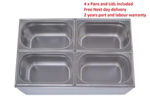 NEW 4 PAN POT WET HEAT BAIN MARIE WITH TAPS FOOD WARMER 4X1/4 PANS & LIDS INC - Picture 1 of 6