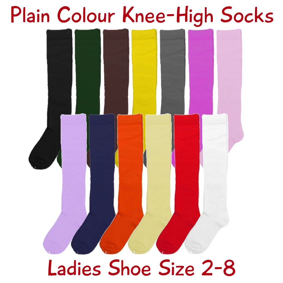 Cotton Knee-High School Socks, Plain Colours, 4 Sizes, Kids 5-8 up to Ladies 2-8 - image 1 of 1