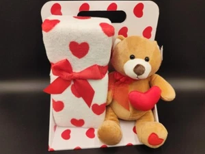 Plüsch Teddybär mit Herz mit Fleecedecke 90x75cm Bär - Bild 1 von 1
