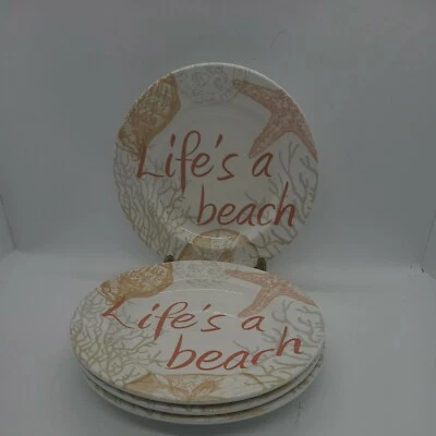 222 Fifth Life's A Beach Coral 6.5" Aperitivo/Platos de Postre Conchas de Mar COMO NUEVO Foto 1 de 4