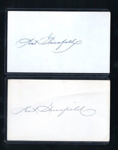 (2) KENT GREENFIELD INDEX CARD SIGNED 1924-29 GIANTS BRAVES PSA/DNA 1902-1978