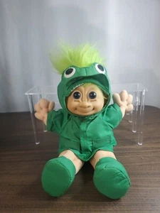 Vintage Russ Troll Doll Plush - Green Frog Outfit - Green Hair 80s/90s - Picture 1 of 8