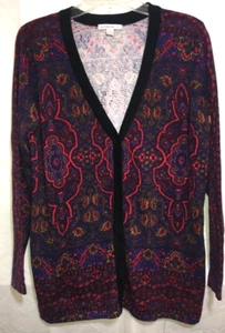 Isaac Mizrahi Live! Womens Paisley Border Print Cardigan Size L Purple Red B18*N - Picture 1 of 5
