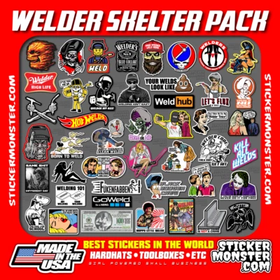 STICKERMONSTER WELDER SKELTER PACK 40+ Hard Hat Stickers HardHat Sticker & Decals, Welding Hood
