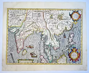 INDIEN ORIENTALIS 1623 JODOCUS HONDIUS GROSSE ANTIKE GRAVIERTE KARTE 17. JAHRHUNDERT - Bild 1 von 11