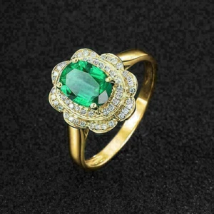 3 Ct Oval Cut Green Diamond Double Halo Engagement Ring 14K Yellow Gold Finish - Picture 1 of 7