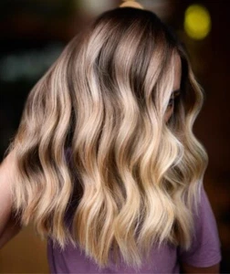 Women Wave Blonde with Dark Brown Highlight Lace Front Wigs 13x4 Remy Human Hair - Picture 1 of 5