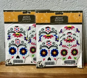 Halloween Day of the Dead Sugar Skull Garland Banner X2 - Picture 1 of 4